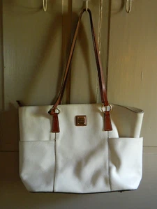 Dooney Bourke Helena White Pebble Leather Shopper Tote Side Pockets w/Dust Cover - Picture 1 of 23