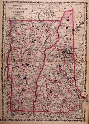 Mapa 1862 ~ NUEVO HAMPSHIRE Y VERMONT por Johnson & Browning ~ (18x26)-#18 Foto 1 de 2