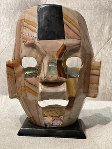Vintage Mayan Aztec Mosaic Semi Precious Stones Burial Mask Handmade Abalone - Imagen 1 de 12