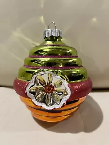Christopher Radko Shiny Brite Festive Fete Lime & Orange Ornament 4-1/2” - Picture 1 of 6