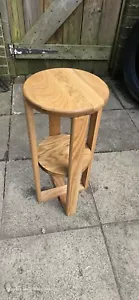 Oak Slim Round Plant Stand, Storage Wood Bathroom Table Side Table Handmade - Picture 1 of 16