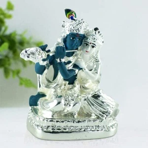 Radha Krishna Idol in Silver Plated Base - Bild 1 von 3