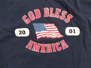 Vintage FOTL USA God Bless America 2001 Flag Graphic T-Shirt Medium Blue