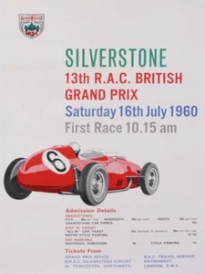 GRAND PRIX DE SILVERSTONE 13 R.A.C BRITISH 16 JULY1960 FIRTH RACE VINTAGE POSTER - Picture 1 of 1
