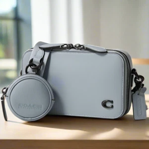 Coach Charter Slim Crossbody Bag Gray Pebbled Leather Round Pouch CC070 - Picture 1 of 9