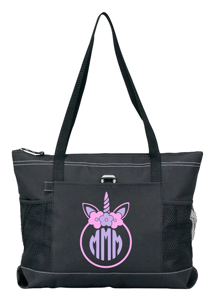BOLSO DE MANO NEGRO CON CREMALLERA FLORES UNICORNIO MONOGRAMA DEPORTES GIMNASIO BOLSA DE PAÑALES MONEDERO Foto 1 de 2
