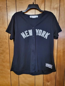 New York Yankees Jersey Women’s 2XL Majestic Button Up Short Sleeve BLUE MLB C4 - Picture 1 of 6
