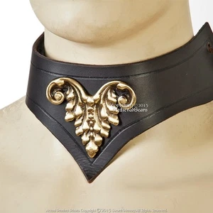 Medieval Style Leather Lady Collar w/ Cast Brass Decoration Renaissance Costume - Picture 1 of 5