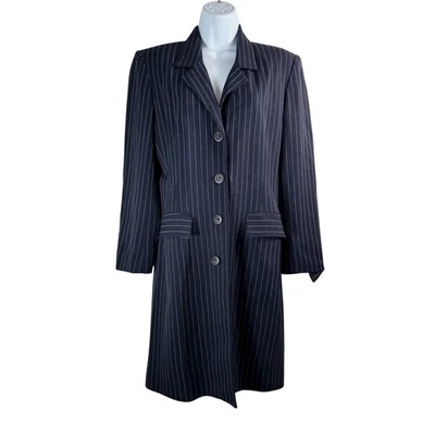 Hugo Buscati Blazer Clásico Rayas Largas Mezcla Lana Mujer Azul Marino Talla 6 Foto 1 de 4