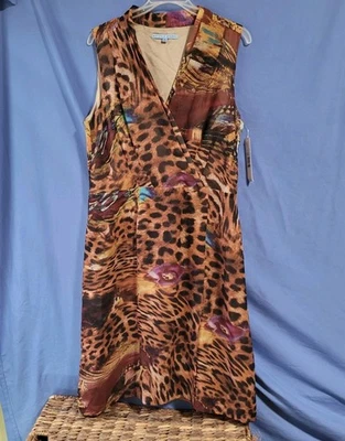 Vestido para mujer Antonio Melani talla 12 estampado animal sin mangas imitación envolvente seda nuevo con etiquetas Foto 1 de 4