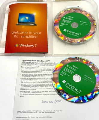 Vintage Microsoft Windows 7 Home Premium Full 32 Bit & 64 Bit DVD MS Win - Bild 1 von 4