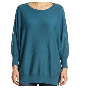 POPPY & WHIMSY Pullover Damen Größe 2X türkis Pulli Knopfakzente kuschelig schick - Bild 1 von 7