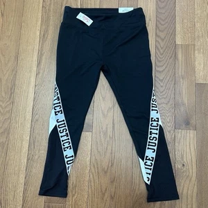 Justice Black White Pants Girls Size 14/16 Leggings Athletic Workout Logo NWT - Picture 1 of 6