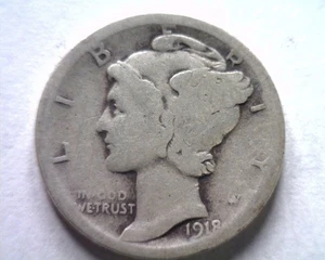 Moneda de diez centavos de mercurio 1918 sobre buena/buena ag/g bonita moneda original bobs monedas 99c ENVÍO - Imagen 1 de 2