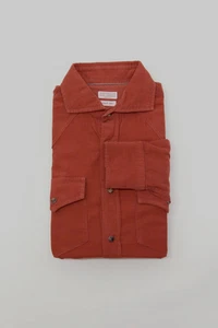 NWT Brunello Cucinelli Men's "Easy Fit" Corduroy Snap-Down Shirt Size S A252 - Picture 1 of 7