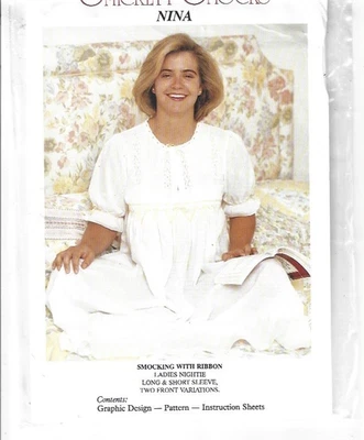 Smickety Smocks Nina Smocking with Ribbon Nightie  Ladies Sewing Pattern - Image 1 of 2
