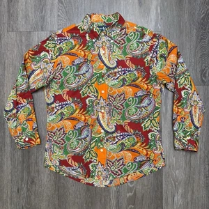 Polo Ralph Lauren Men’s M Floral Paisley Custom Fit Orange Red Long Sleeve Shirt - Picture 1 of 11