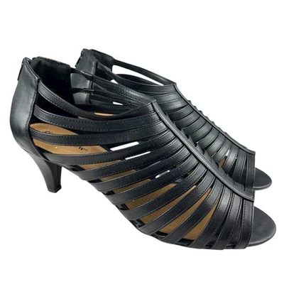 Comfortview Saffi Heeled Sandals Women’s Size 12WW Black Faux Leather Strappy - Image 1 of 4