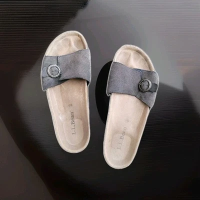 L.L. Bean Tan Leather open Toe Buckle Cork Slides Sandals Women - Image 1 of 4