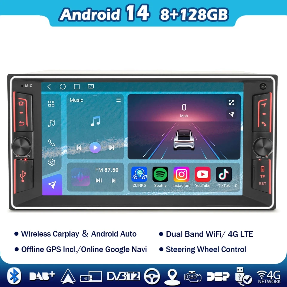 Qualcomm 128GB Android 14 DAB+Autoradio GPS Toyota RAV4 Prado Hilux Vios Corolla - Bild 1 von 4
