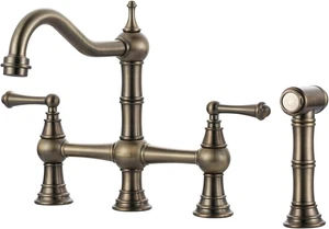 Grifo de cocina puente con rociador lateral, grifo de cocina de latón macizo para fregadero 4  - Imagen 1 de 7
