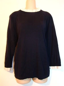 Talbots Women Navy Blue 3/4 Sleeve Ruffle Neck Lightweight Sweater Size XL A111 - Picture 1 of 9
