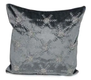 Coussin de Noël en perles gris scintillant flocon de neige - 45 cm x 45 cm - Photo 1/1