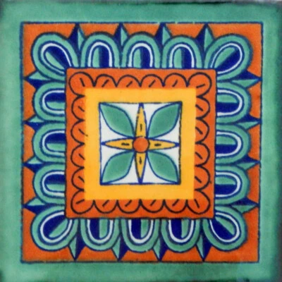 Mexican Tile Folk Art Handmade Talavera Backsplash Handpainted Mosaic # C345 - Image 1 of 2