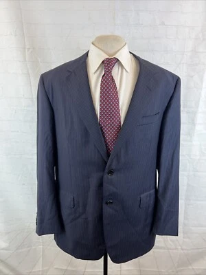 Blazer de lana a rayas azul marino SUPER 130 Oxxford Clothes 44R $1,895 Foto 1 de 4