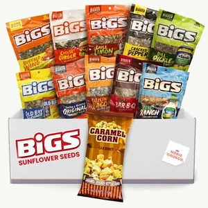 BIGS Sunflower Seeds Variety Pack 5.35oz - 10 Flavors - Caramel Popcorn 2oz - Picture 1 of 5
