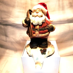 Santa Clause weighted Christmas Stocking Shelf Hanger 9" Santa Carrying Ski's - Picture 1 of 4