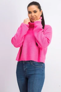 Sun + Moon Women's Pink Cropped Knit Turtleneck Long Sleeve Sweater Size SMALL - Picture 1 of 2