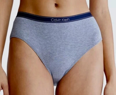 CALVIN KLEIN Pure Ribbed Modal Denim Blue Hi Waist Bikini Panty Womens XS 4 S 5 - Image 1 of 4