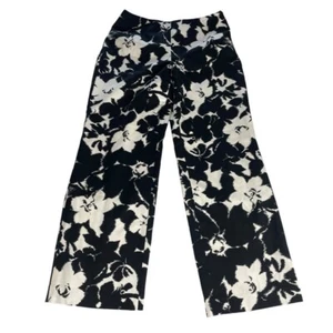 Talbots Silk Pants Black White Floral Tropical Size 8 petite Vintage - Picture 1 of 10