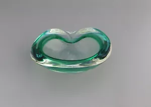 Murano Geode Clear & Green Sommerso Glass Kidney Bowl 14cm by 10.5cm - Picture 1 of 9