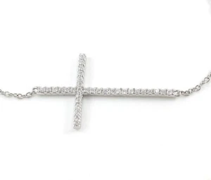 Nuevo brazalete de cadena cruzada de circonita cúbica transparente de plata de ley de 7" - 7,5" - Imagen 1 de 5