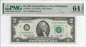 1976 $2 PHILADELPHIA FRN. PMG Choice Uncirculated 64 EPQ Banknote. - Picture 1 of 2