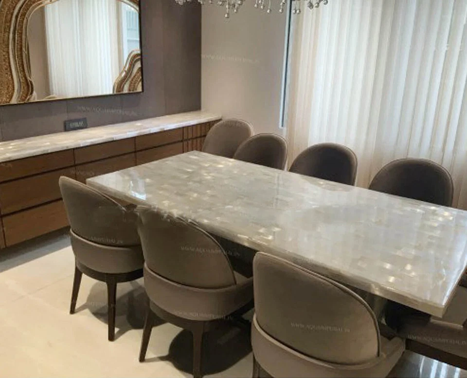 Stone Dining Tables, Selenite Counter Buffet Table Handmade Gemstone furniture - Image 1 of 3