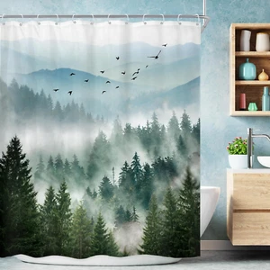 Green Shower Curtain for Bathroom 60Wx72H Inch Nature Mountain Rustic Scenery,Wa - Picture 1 of 6
