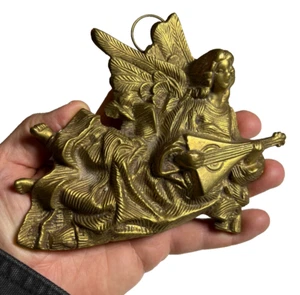Statuina angelo fantasia ornato ottone decorazione parete liuto mandolino - Foto 1 di 10