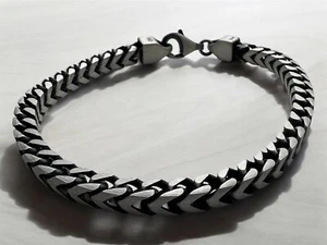 4mm Oxidised Sterling Silver Solid Franco Chain Bracelet For Men 8” - Picture 1 of 7