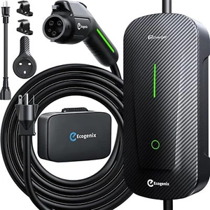 Carbon Fiber Level 1 & 2 EV Charger (16Amp, 110V-240V, 25ft Cable) Portable Fast - Picture 1 of 7