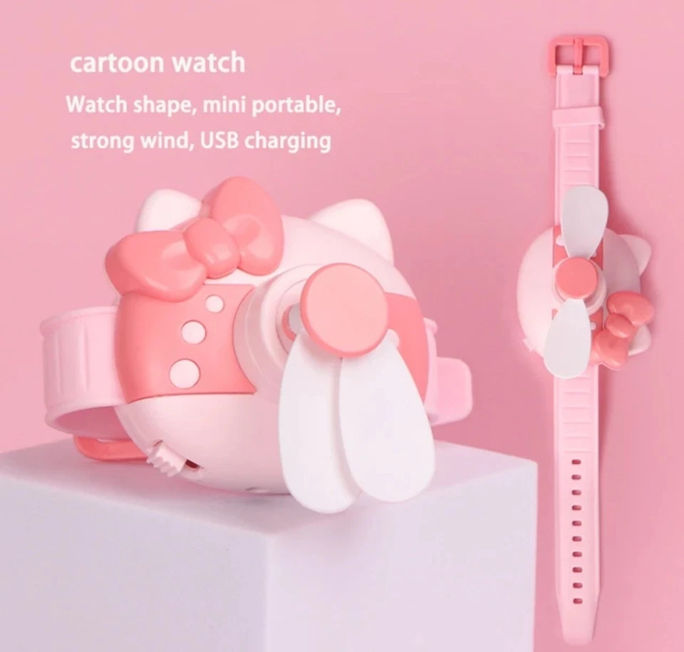 Mini ventilador de reloj pequeño silencioso portátil recargable USB HelloKitty Foto 1 de 4