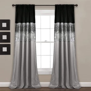 Night Sky Window Curtain Panel, Single, 42" W x 95" L, Black & Gray - Sequin ... - Picture 1 of 7