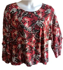 Alfani Women Long Sleeve Abstract Lined Print Top Red Black White Size 2XL - Picture 1 of 15
