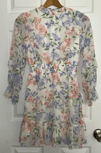 Girl Rare Editions Size 16 Mock Neck Floral Ruffle Dress, LS Fully Lined, Tiered - Picture 1 of 16