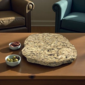 Natural Granite Stone Lazy Susan Rotating Serving Charcuterie Board Live Edge - Picture 1 of 9