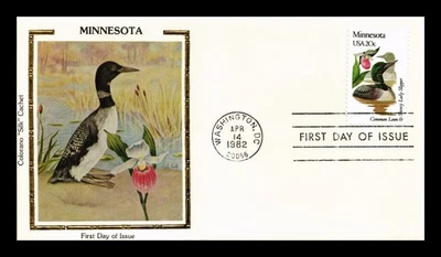 DR JIM STAMPS US COVER MINNESOTA STATE BIRD FLOWER FDC COLORANO SILK CACHET - Image 1 of 2