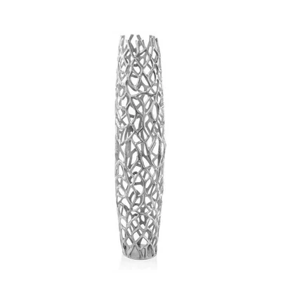40" Aluminum Silver Twigs Cylinder Floor Vase - Image 1 of 4