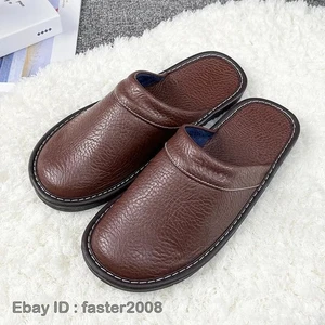 Unisex Genuine Leather Slippers Waterproof Indoor House Men Slippers New Slipper - Picture 1 of 36